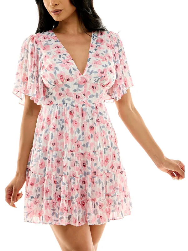 Instant Discount Womens Metallic Short Fit & Flare Dress