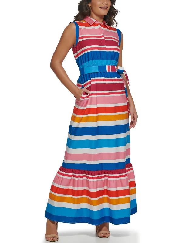 Deep Discounts Womens Point-Collar Maxi Shirtdress
