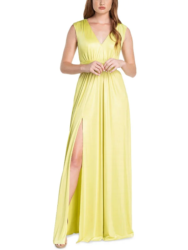 Deal Alert Krista Womens Belted Plunging Fit & Flare Dress