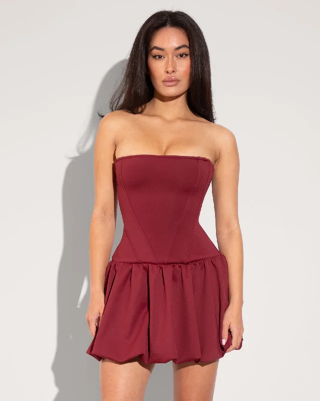 Super Sale Squarey Convertible Bubble Dress - Burgundy