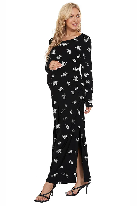Instant Savings Smallshow Long Sleeve Floral Maternity Maxi Dress
