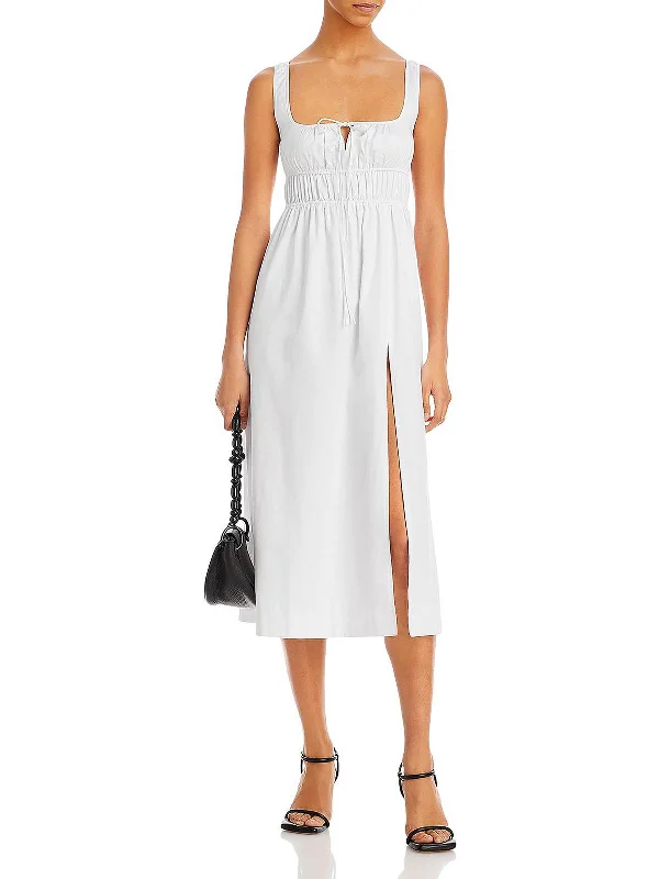 Deal Zone Womens Side Slit Calf Midi Dress