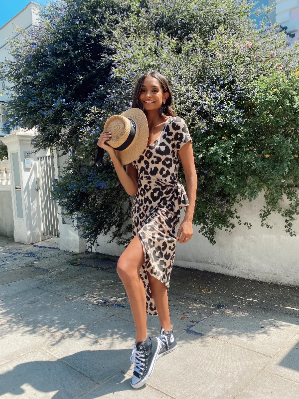 Limited Time Naomi Animal Print Jersey Wrap Midi Dress
