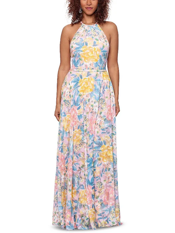Quick Sale Petites Womens Floral Halter Maxi Dress