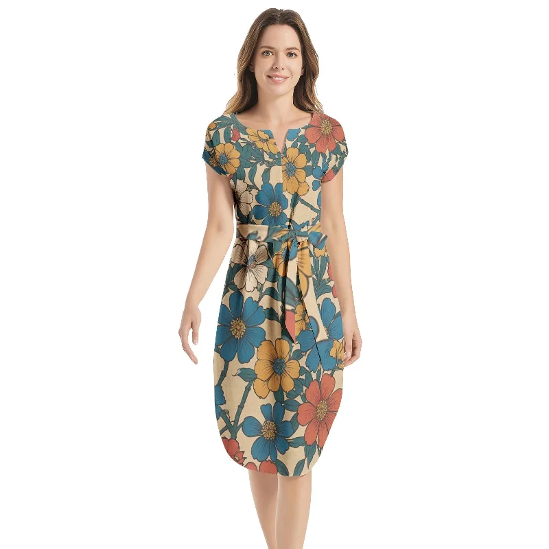 Buy More, Save More Notched Neck Belted Dress