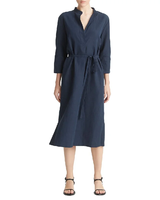 Low Prices Vince Band Collar Pullover Linen-Blend Dress