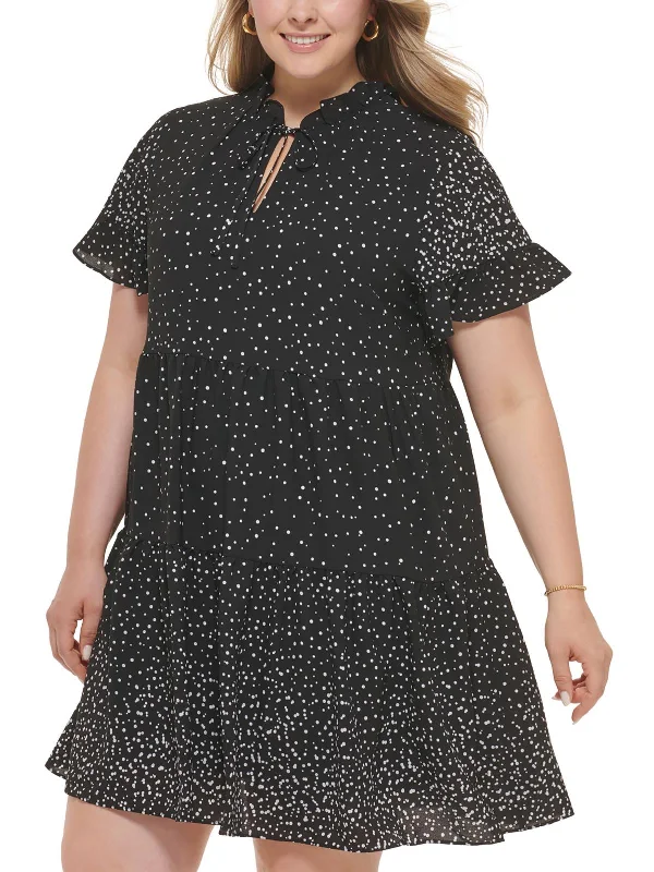 Shop and Save Plus Womens Printed Ruffled Babydoll Dress