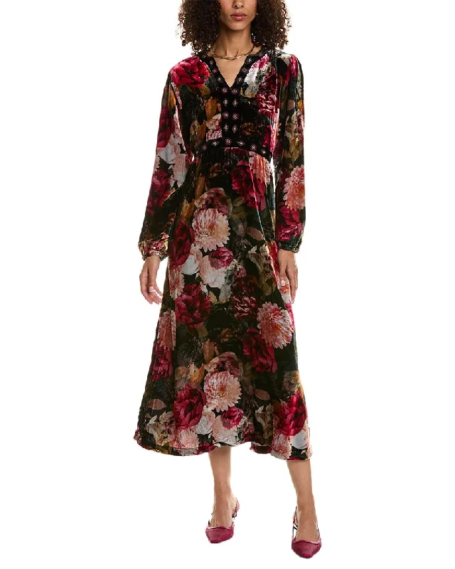 Price Break Johnny Was Rosa Velvet Front Notch Silk-Blend Maxi Dress