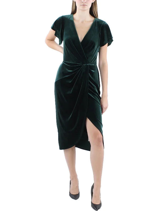 Online Exclusive Womens Velvet Mid-Calf Cocktail And Party Dress