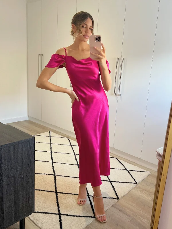 Daily Deals Melanie Cold Shoulder Midi Slip Dress / Pink