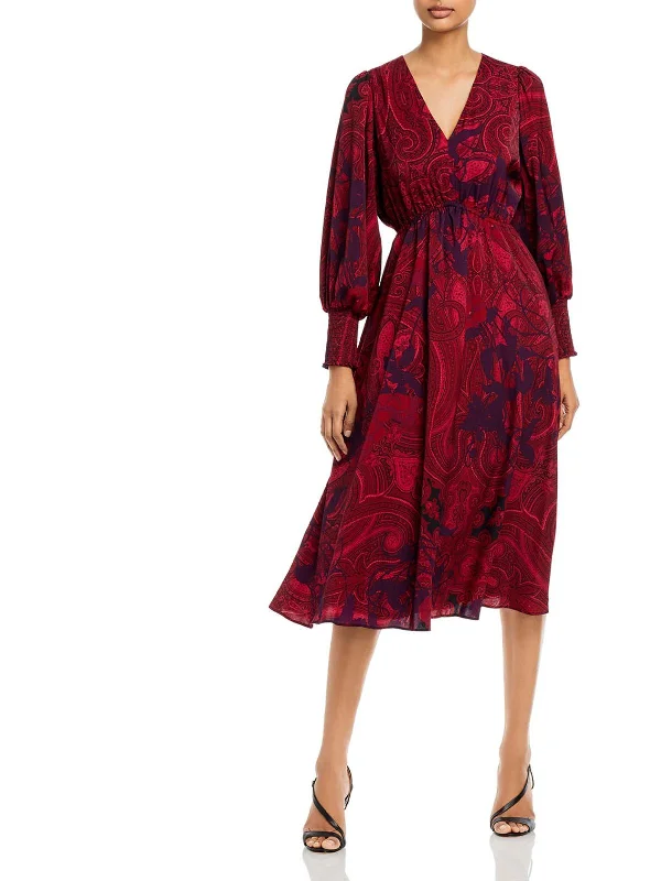 Anniversary Sale Cher Maureen Womens Printed Long Sleeves Midi Dress
