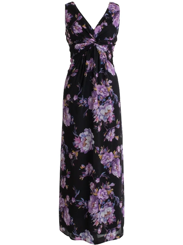 Price Slash Womens Floral Print Chiffon Evening Dress