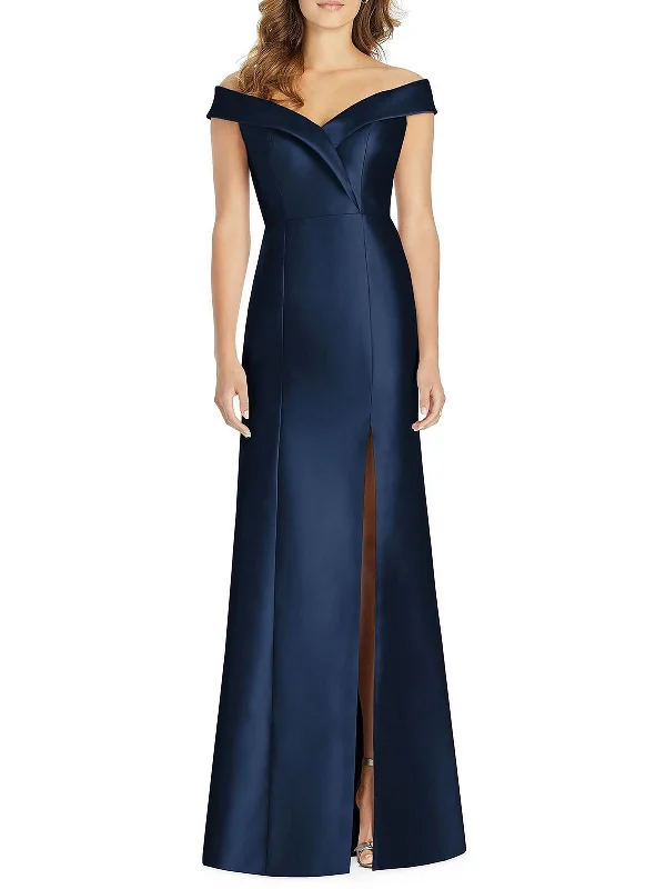 Huge Discounts Womens Satin Off-The-Shoulder Evening Dress