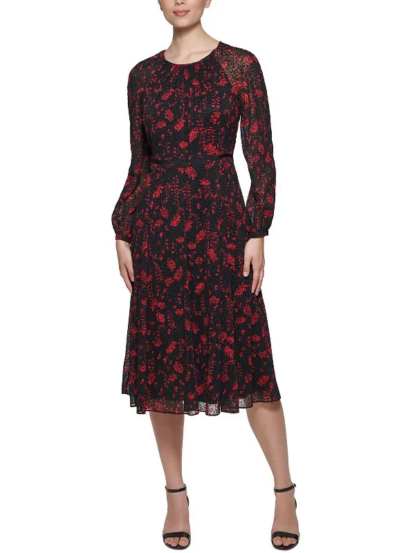 Final Clearance Petites Womens Chiffon Floral Fit & Flare Dress