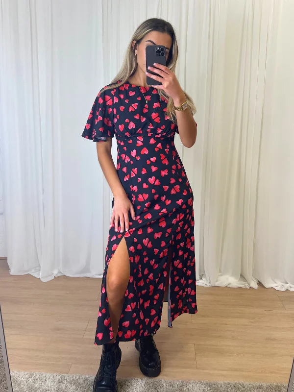 Amazing Deals Bailey Angel Sleeve Midi Dress / Multi Heart Print