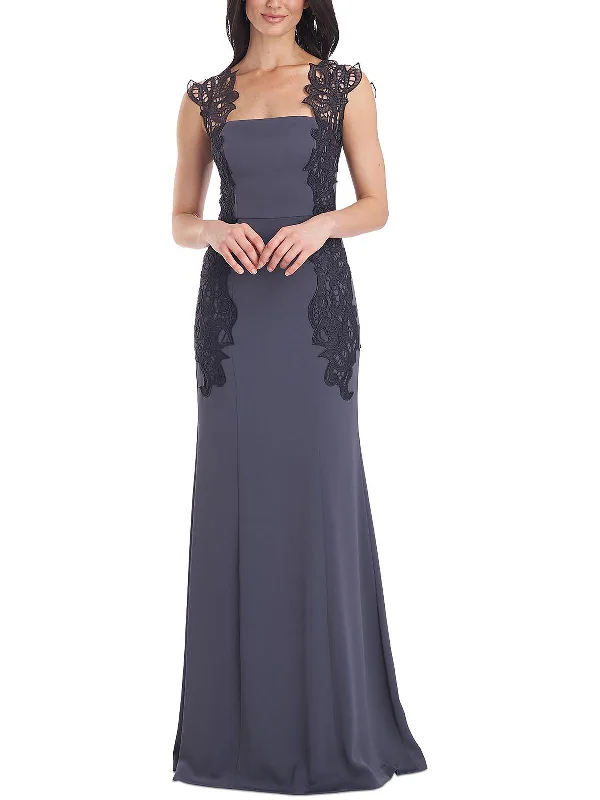 Hot Deal Womens Lace Trim Embroidered Evening Dress