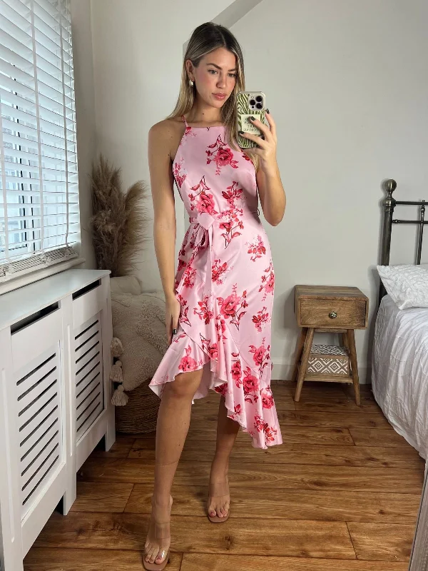 Special Price Ariana Halter Frill Dress / Blush Floral