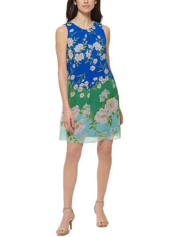 Savings Alert Petites Womens Floral Mini Shift Dress