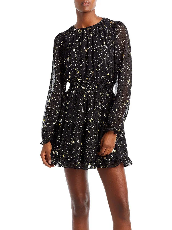 Mega Sale Womens Chiffon Foiled Star Mini Dress