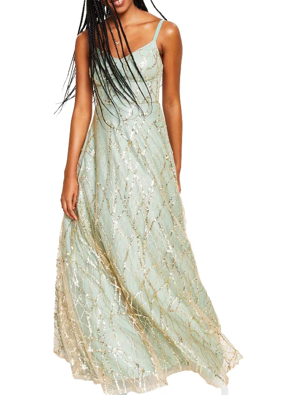 Stock Clearance Juniors Womens Mesh Sequined Evening Dress