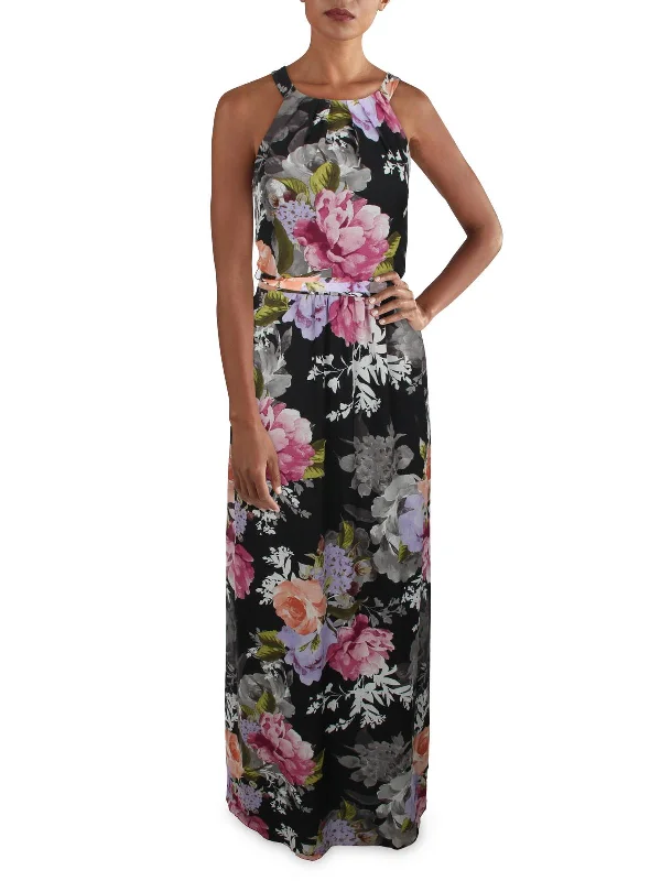 Act Fast Womens Belted Maxi Evening Dress