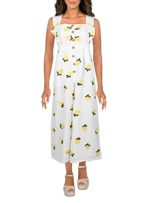Crazy Savings Womens Linen Blend Embroidered Lemons Sundress