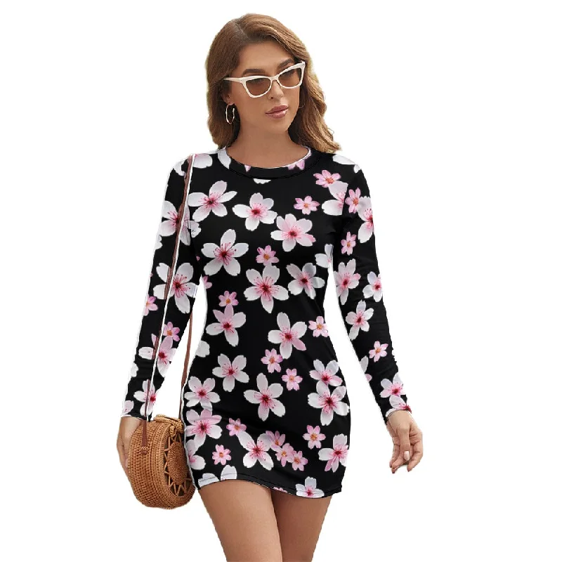 Price Slash Women's Long Sleeve Round Neck Slim Dress