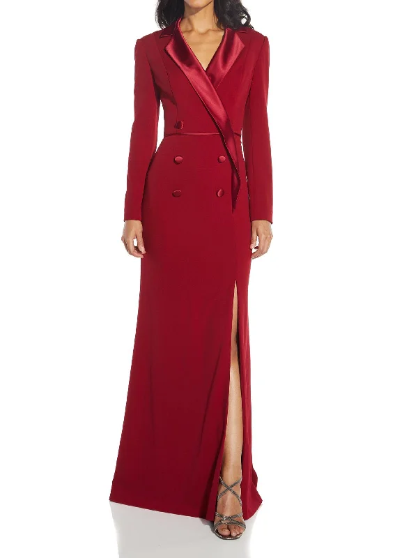 Limited Edition Plus Womens Silk Lapel Maxi Evening Dress
