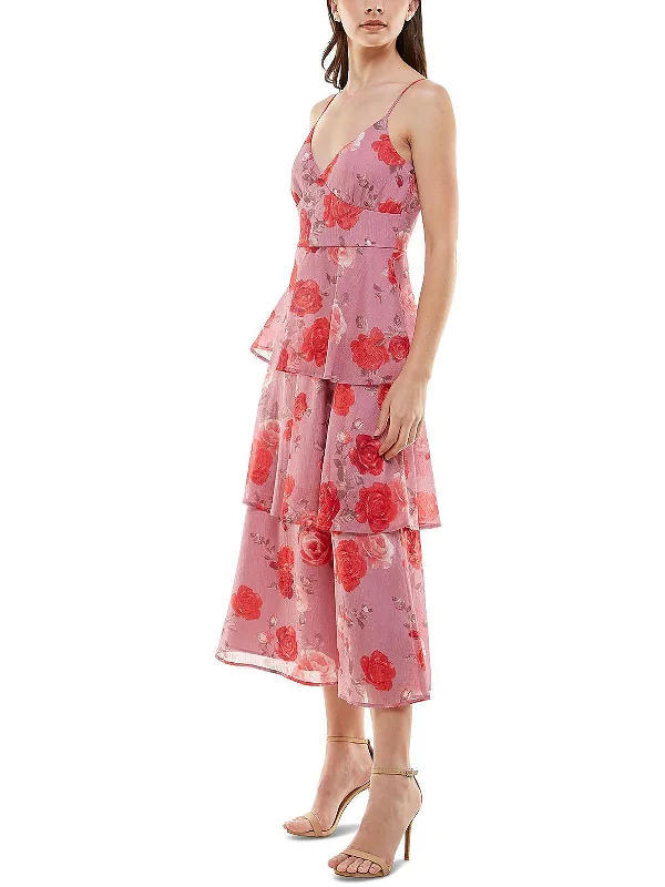 Special Discount Juniors Womens Metallic Floral Midi Dress