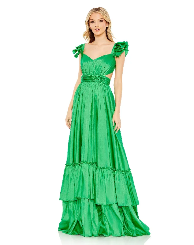 Holiday Sale Ruffle Shoulder Cut Out Gown