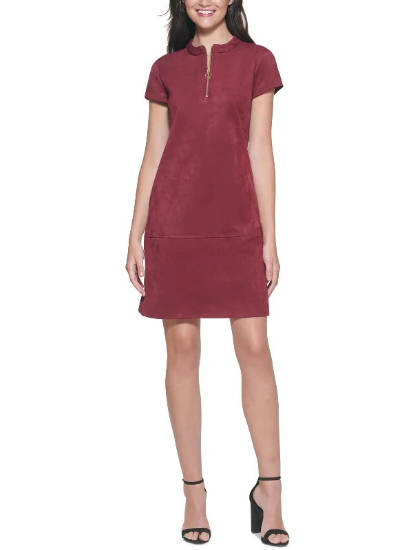 Super Deal Womens Faux Suede Midi Shift Dress