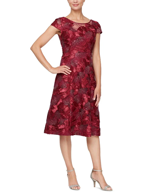 Sale Event Petites Womens Mesh Sequined Cocktail and Party Dress