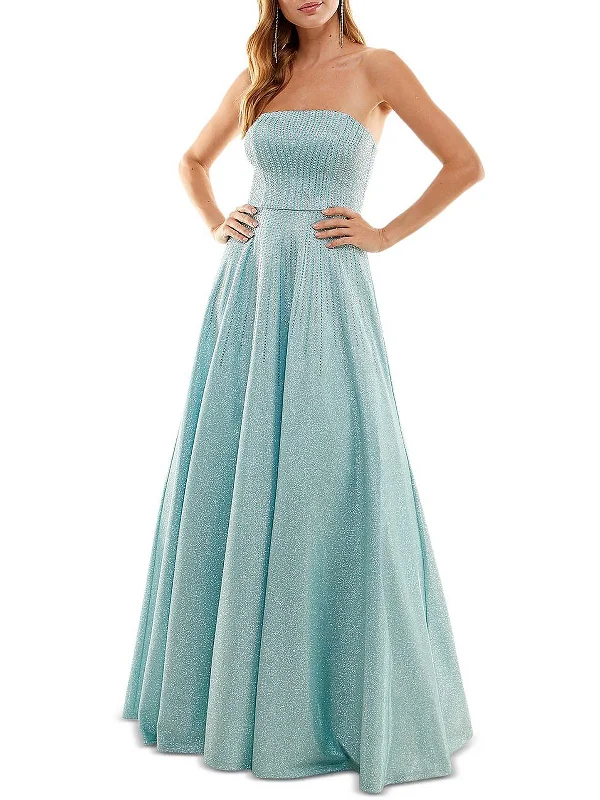 Midnight Madness Juniors Womens Rhinestone Lace Up Evening Dress
