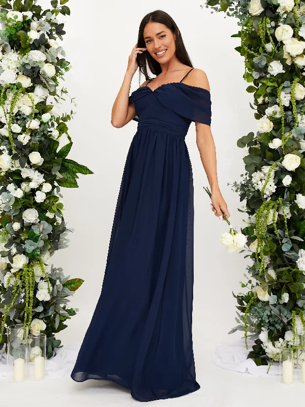 Buy Now Cold Shoulder Maxi Chiffon Dress / Navy