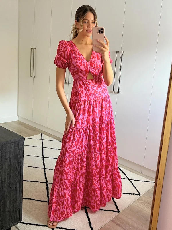 Massive Deals Zoe Tiered Cutout Maxi Dress / Pink Animal