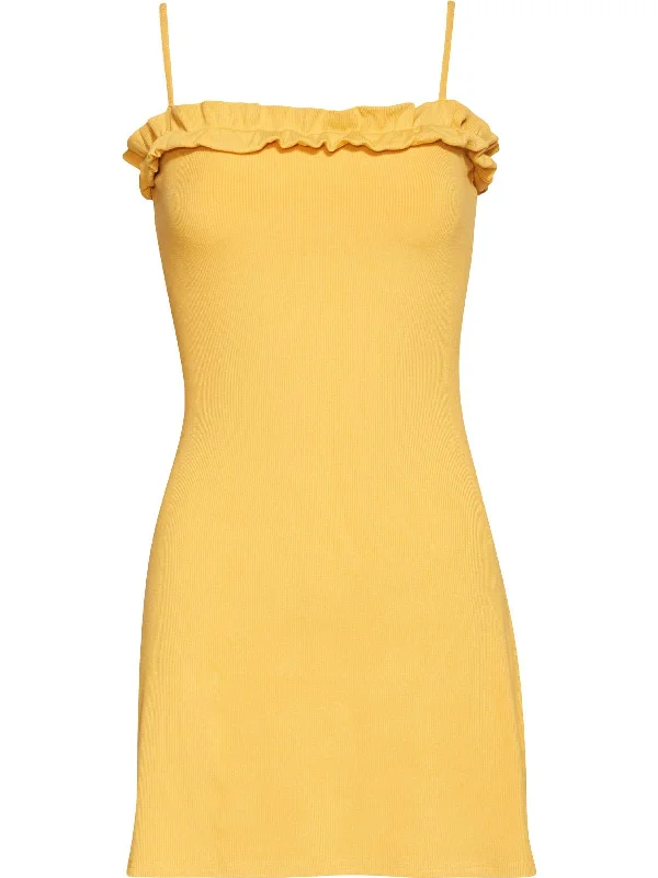 Super Deal Womens Ruffled Sleeveless Shift Dress