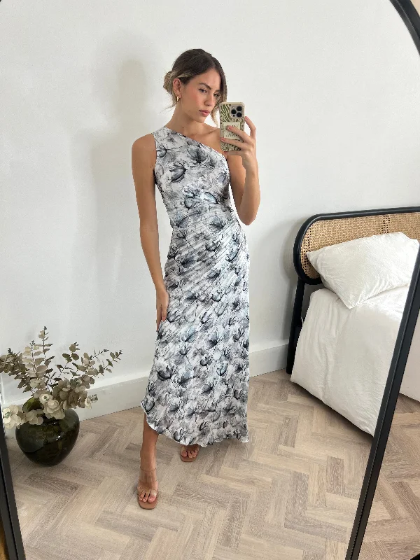 Inventory Reduction Marley Asymmetric Pleated Maxi Dress / Grey