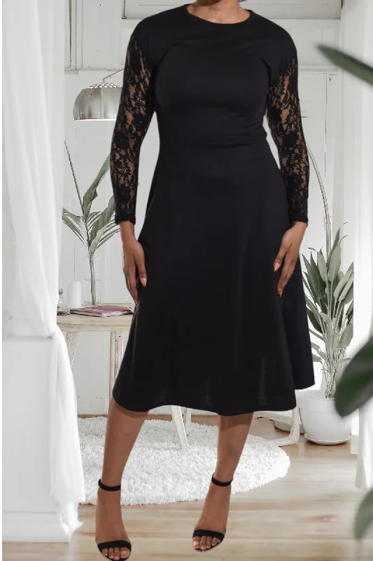 Low Prices Black Lace Sleeve Dress