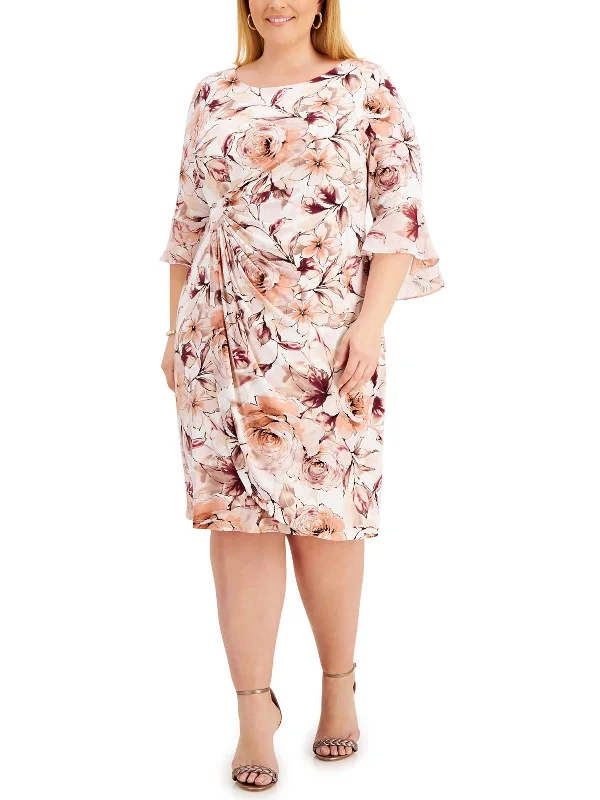 Super Bargain Plus Womens Gathered Midi Cocktail and Party Dress