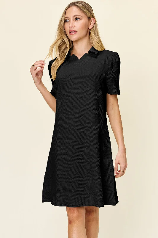 Blowout Sale Full Size Texture Collared Neck Short Sleeve Dress