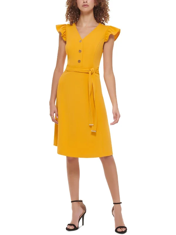 Holiday Sale Womens Ruffle Sleeve Knee Shirtdress