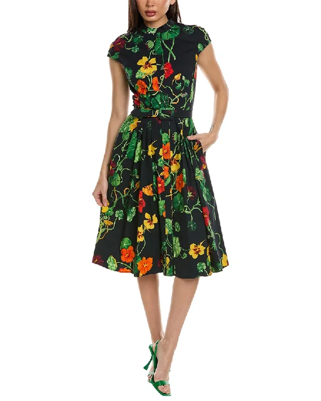Massive Deals Oscar de la Renta Cap Sleeve Nasturtium Poplin Shirtdress
