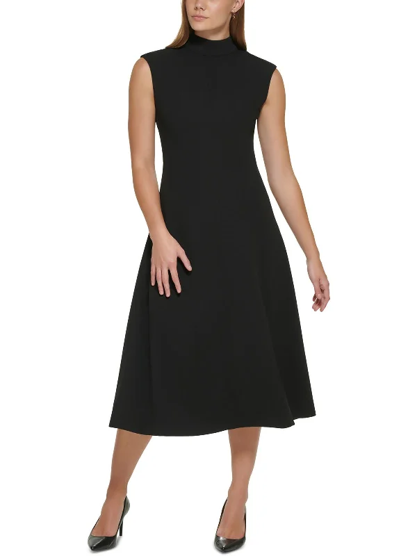 Flash Deals Womens Mock Neck Midi Fit & Flare Dress