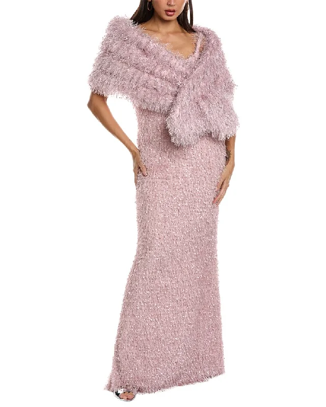 Sale Event Tadashi Shoji Fringe Gown With Cape