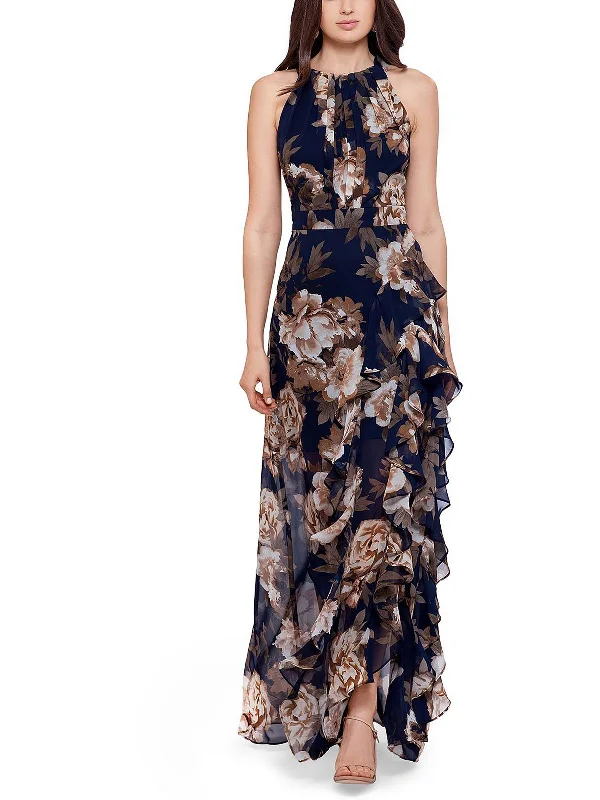 Loyalty Reward Womens Ruffle Trim Maxi Evening Dress
