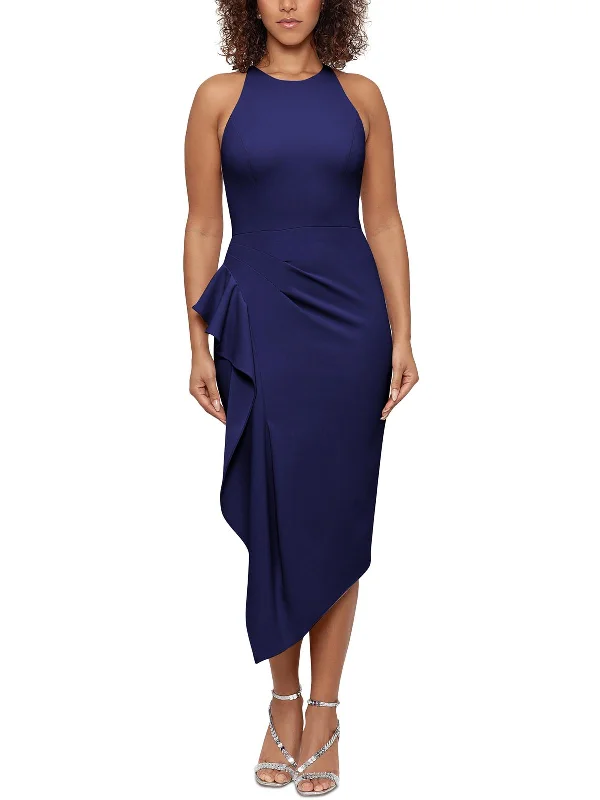 Grand Opening Sale Petites Womens Ruffled Midi Sheath Dress