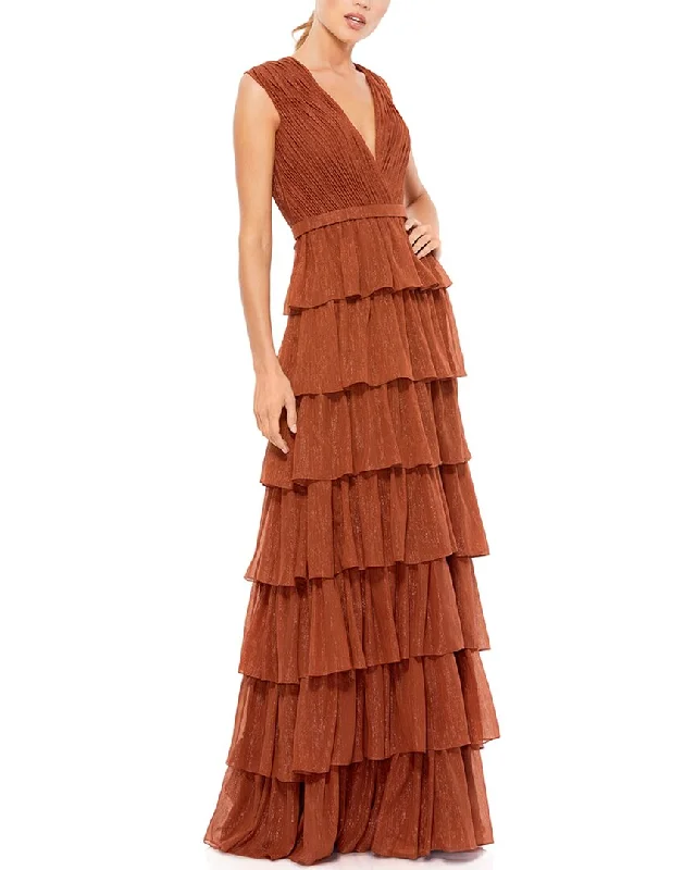Today Only Mac Duggal Plunge Neck Ruffle Tiered Gown