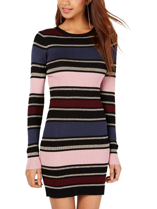 Special Savings Juniors Womens Striped Midi Sweaterdress