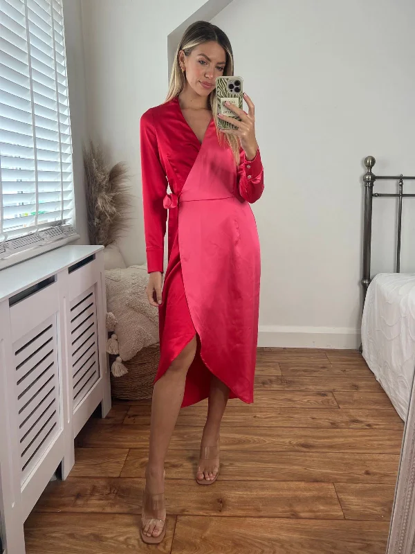 Limited Time Discount Jem Colourblock Wrap Dress in Pink & Red