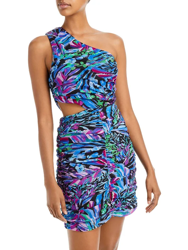 Discount Days Brushstroke Womens Floral Print Cut Out Mini Dress